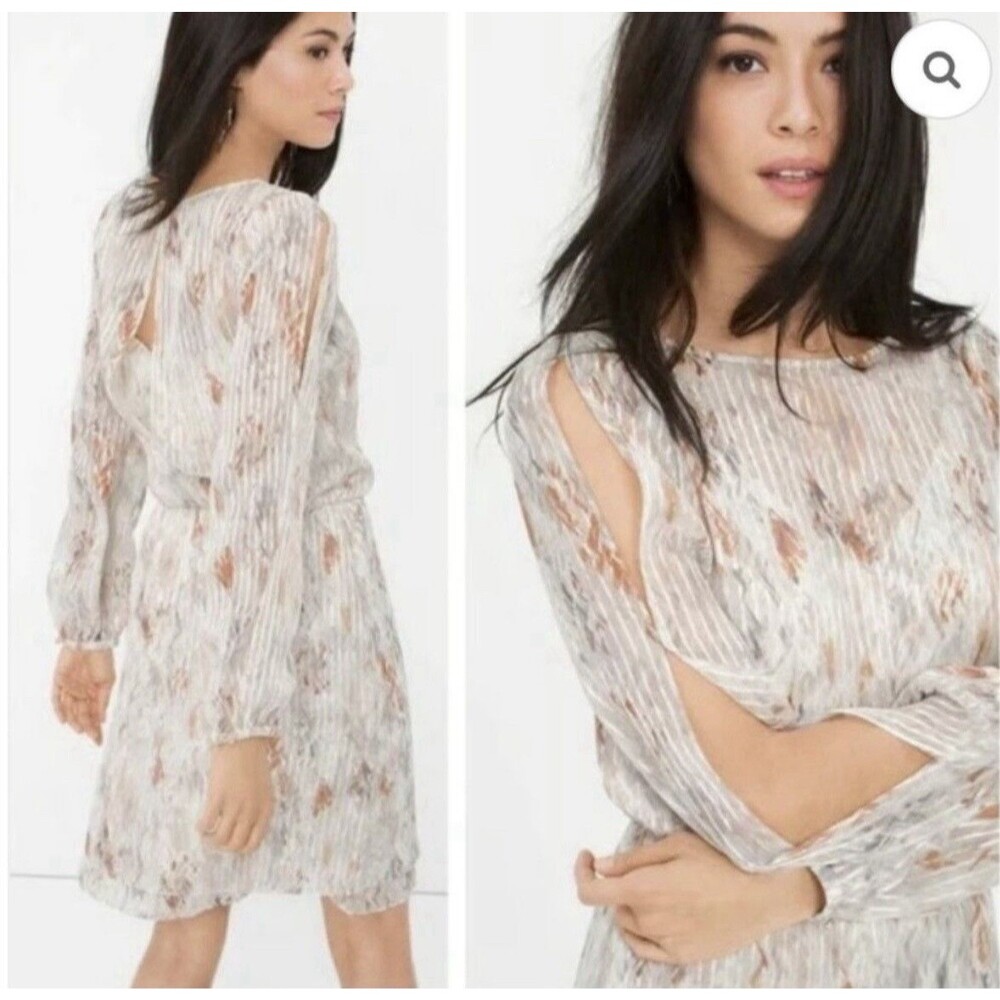 White House Black Market Boho Long Sleeve Dress Neutral Tones NWT Size 4
